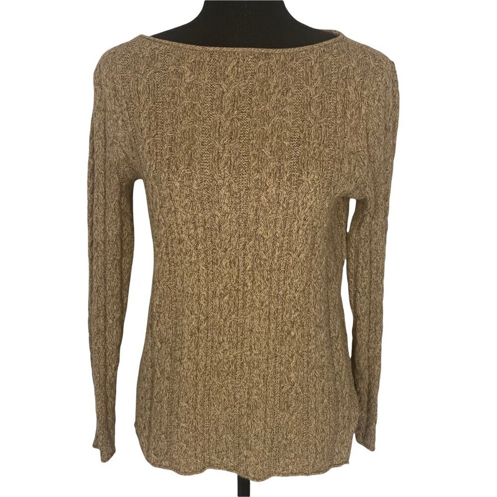 RALPH LAUREN Women Cable Knit Sweater Boatneck Pullover‎ Cotton Sz M Brown 48-16